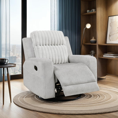Pribbanow 36.5" Modern & Contemporary Textured Microfiber and Corduroy Reclining Chair with Tab Pull Recline, Pocket Coil Seating & Solid Wood Frame