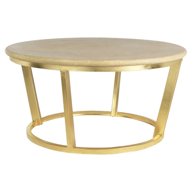 Table basse Toronto, Feuille d’or, Travertin léger