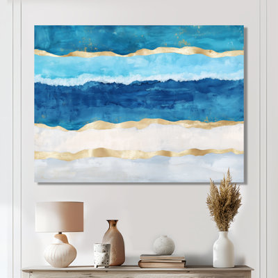 Tropical Wave Wall Art, Blue Gold Ocean Canvas, Cellie
