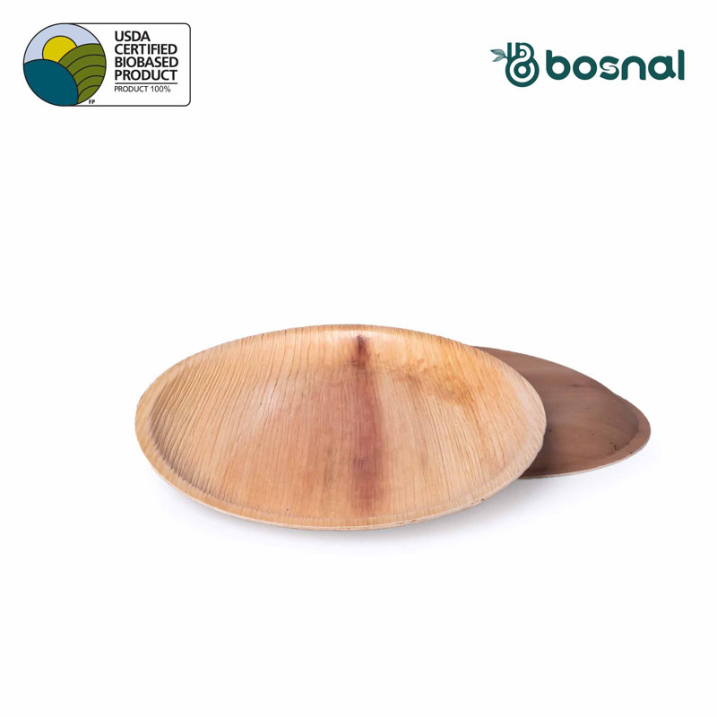 Bosnal - Palm Leaf Biodegradable Plates; 9 inch, Round, 25 pcs, Compostable, Bamboo and Wood Style, Stackable, Restaurant Grade, Alternative to Paper Plates