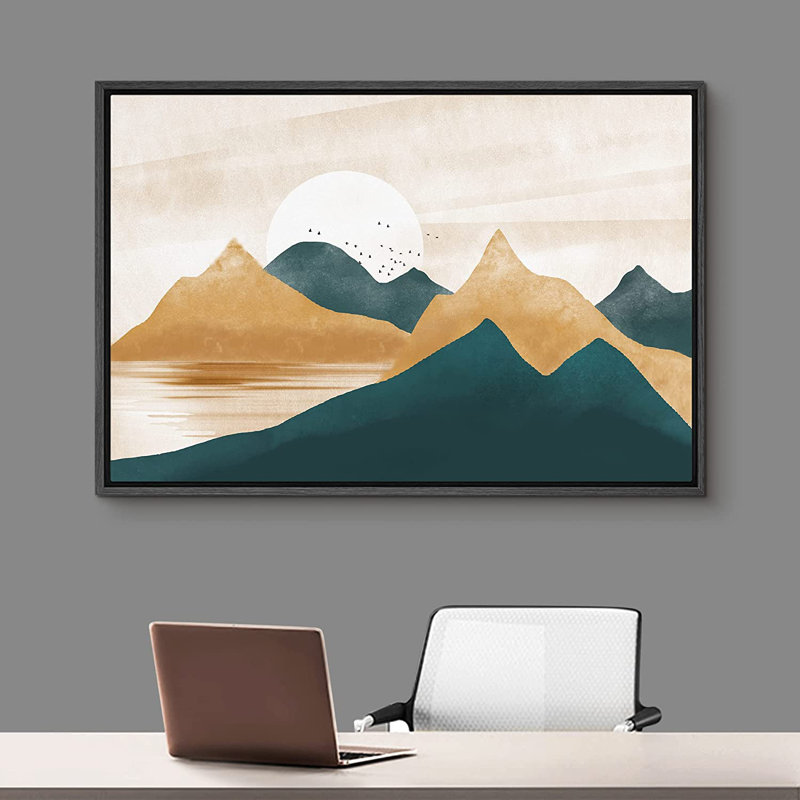 Idea4wall, reproduction d'art sur toile encadrée, sarcelle, tan, H 16 po x l 24 po x P 1,5 po, Cadre noir