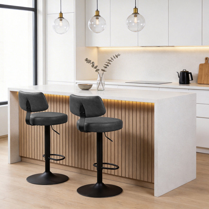 Swivel Upholstered Counter Stool with Metal Frame, Anthracite