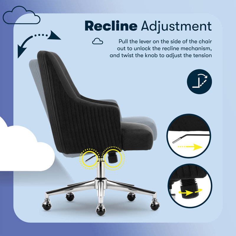 Black Velvet Mid-Back Swivel Task Chair with Metal Base