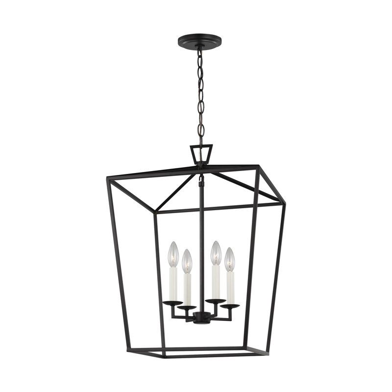 Finnegan 4-Light Dimmable Steel Lantern Chandelier, Matte Black, No , 24.4"H x 17"W x 17"D