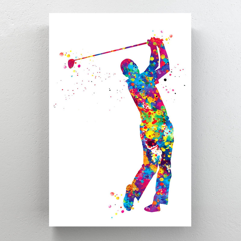 «Colorful Man jouant au golf», reproduction d'art graphique sur toile tendue 1 pièce, H 20 po x l 16 po x P 2 po