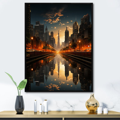 «Orange Canal Urban Reflections Cityscape», impressions sur toile de paysages urbains