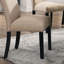 Ensemble de salle à manger contemporain de 7 pièces avec table en marbre et 6 chaises rembourrées en tissu beige 7 pièces, base transitionnelle en bois foncé