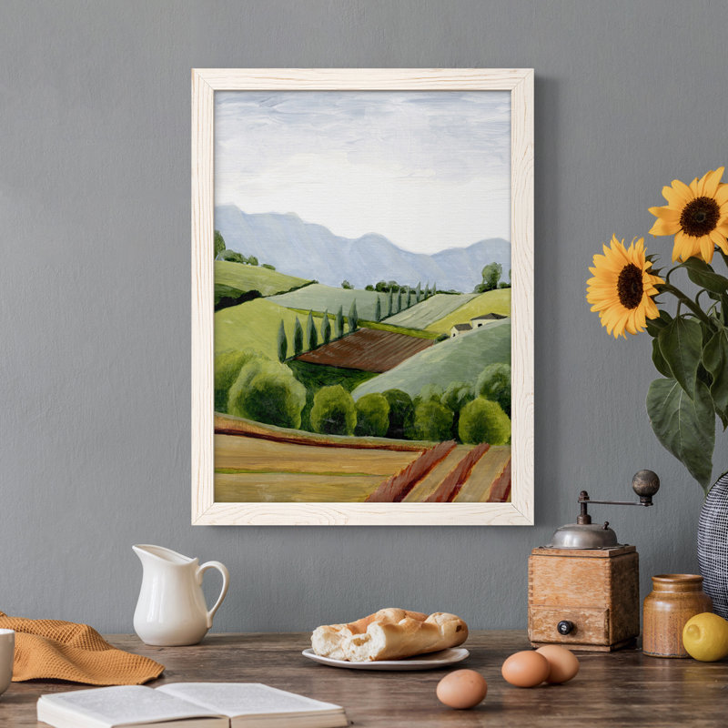 Toile encadrée de qualité supérieure Tuscan Valley S croquis II - prête à être accrochée, Cadre blanc