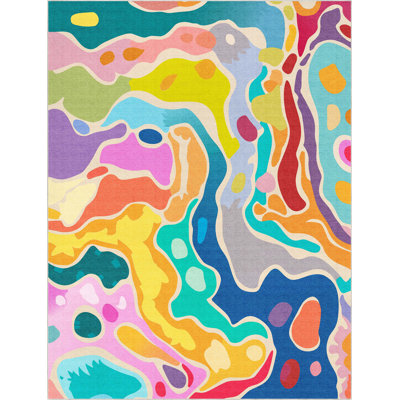 Well Woven Modern Abstract Watercolor Multi Color Washable Area Rug