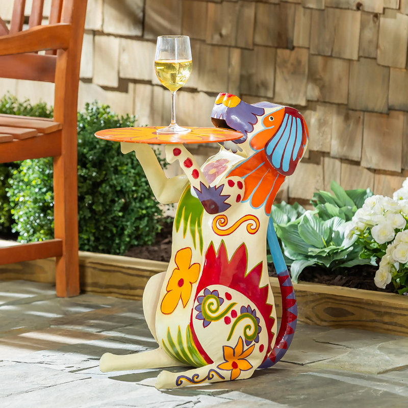 Henrietta Handmade Painted Folk Art Dog Metal Indoor/Outdoor Side Table