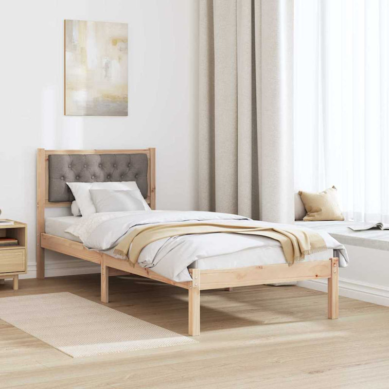 Solid Wood Bed, European Single (90 x 190 cm), Natural/Taupe