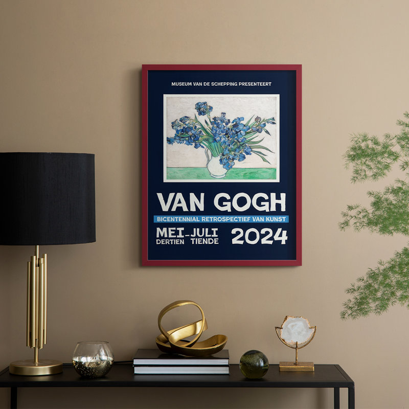 Van Gogh, exposition d'affiches I, impression encadrée - bois massif, H 30 po x l 24 po, Rouge