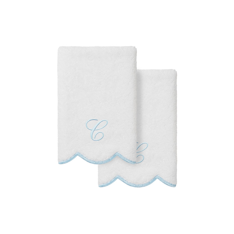  Ensemble de serviettes 100% coton turque ADORNIA, C, Blanc / Bleu, Ensemble de 2 serviettes à doigts