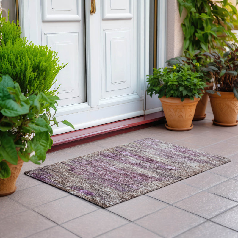 Blush and Gray Machine Washable Indoor/Outdoor Rug 30" x 20"
