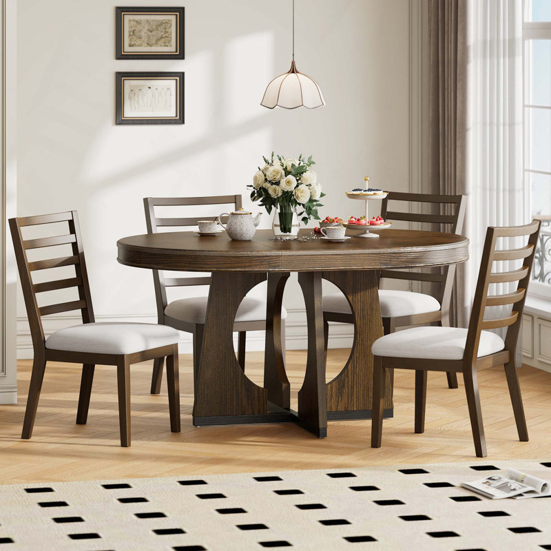 Ensemble de table de salle à manger extensible 5 pièces avec 4 chaises à haut dossier pour la cuisine et la salle à manger