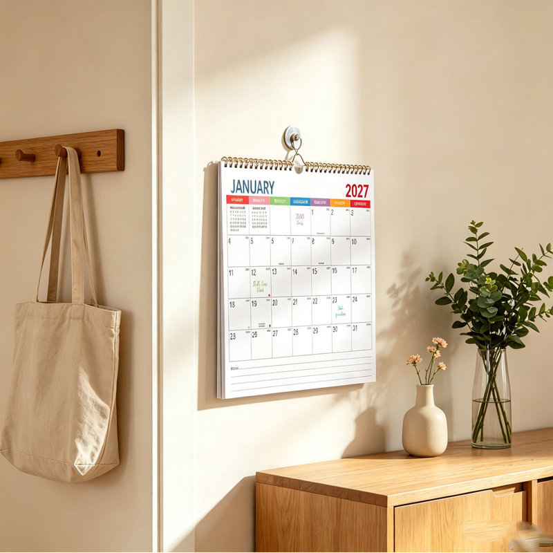 Calendrier anglais avec calendrier mural 2027 et calendrier moderne de Taïwan