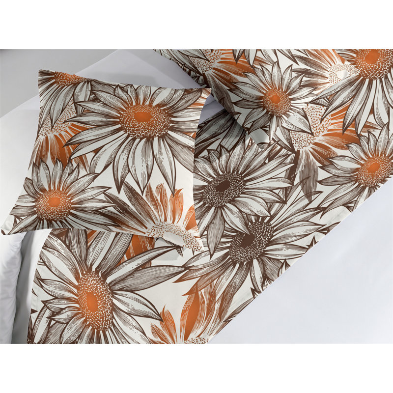 Ensemble de chemin de lit Ambesonne Sunflowers Retro Summer Flowers Pale Vermilion foncé sépia, Grand lit