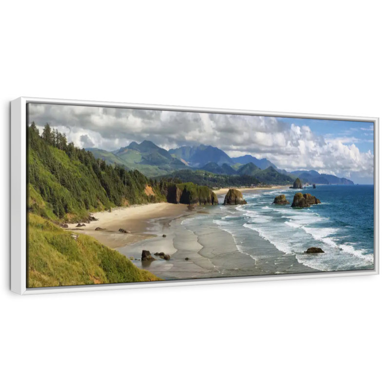 Cannon Beach Coast, 28 po x 10 po, Cadre flottant blanc