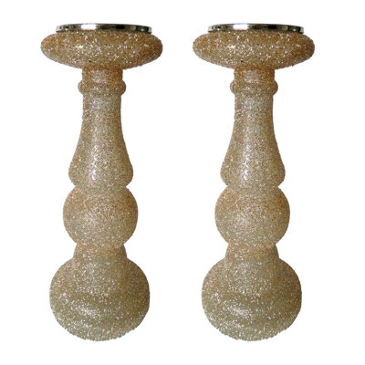 S/2 15" Champagne Beaded Candle Holder