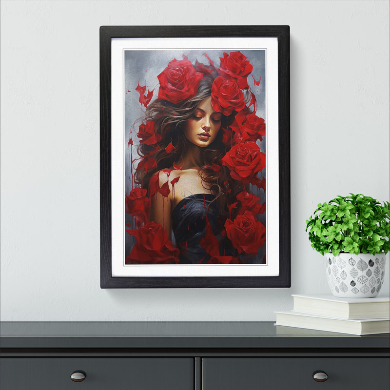 Rose Contemporary - Single Picture Frame Print on Wood, Black, 46cm H x 34cm W x 2cm D