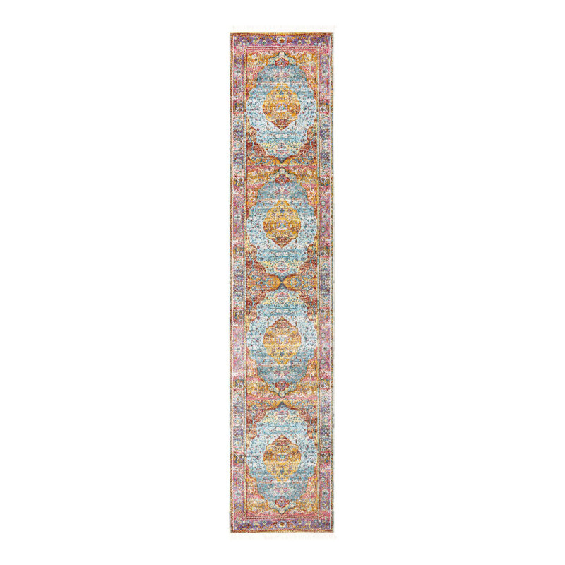 Folmar Abstract Indoor Rug, Runner 2'7" x 10', Pink/Orange/Blue