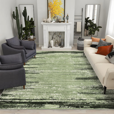 10 x 13 Tapis de salon moderne Tapis neutre lavable à la machine Grand tapis moelleux abstrait pour chambre à coucher Tapis antidérapant antidérapant pour chambre à coucher, salle à manger, vert