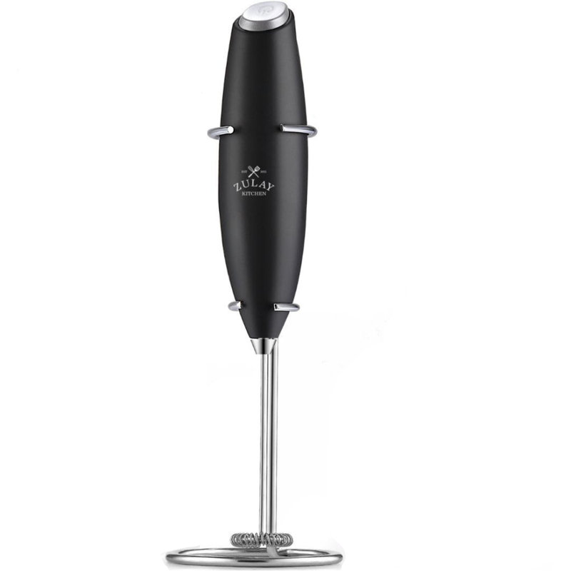 Black Modern Handheld Electric Milk Frother with Stand