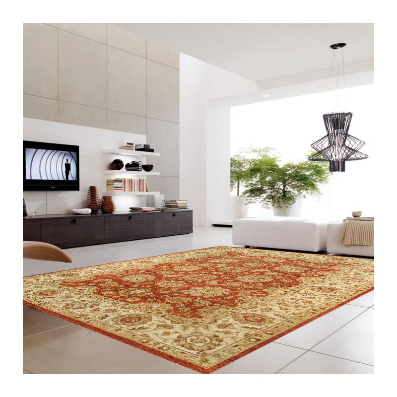 Agra Oriental Hand-Knotted Wool Red/Brown Area Rug, Rectangle 9'11" x 14' 3"