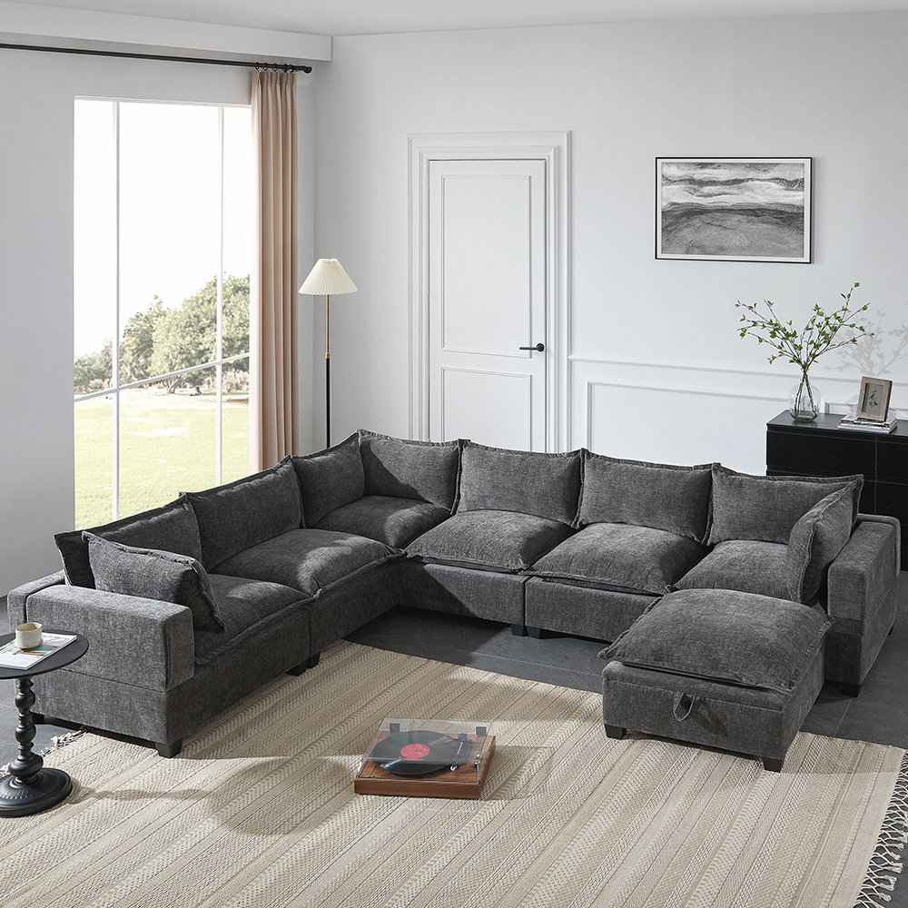 Latitude Run® Modular Sectional Sofa with Movable Storage Ottoman 7 ...