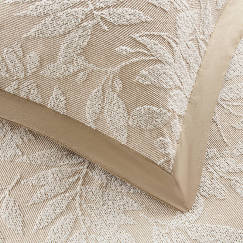 Ensemble de couette 3 pièces Solace Leaf Beige en mélange de coton, motif jacquard botanique, taille King/Cal King