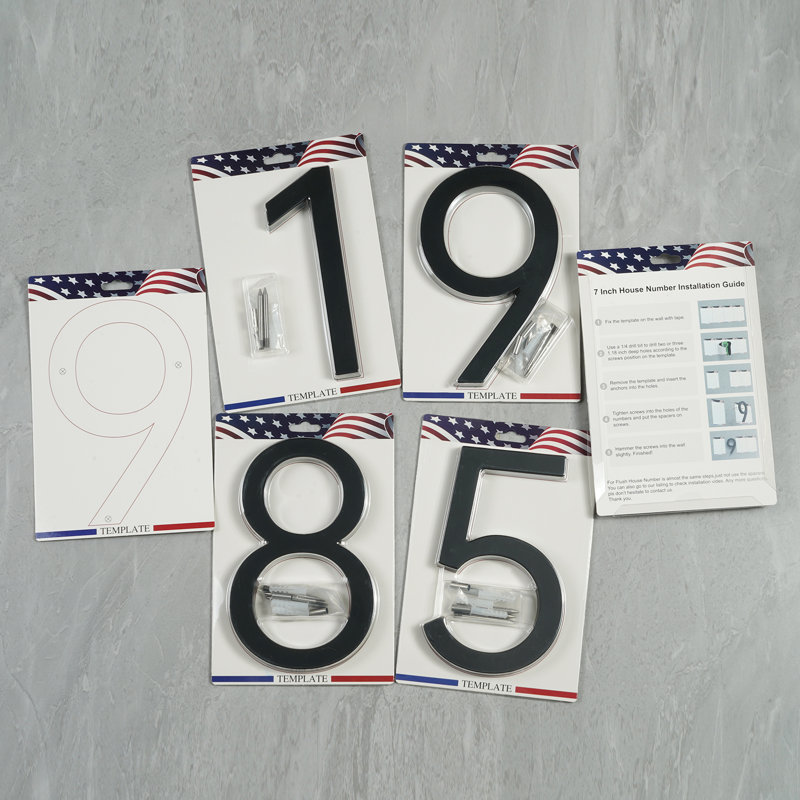 7" Black Metal Floating House Number with Mounting Kit