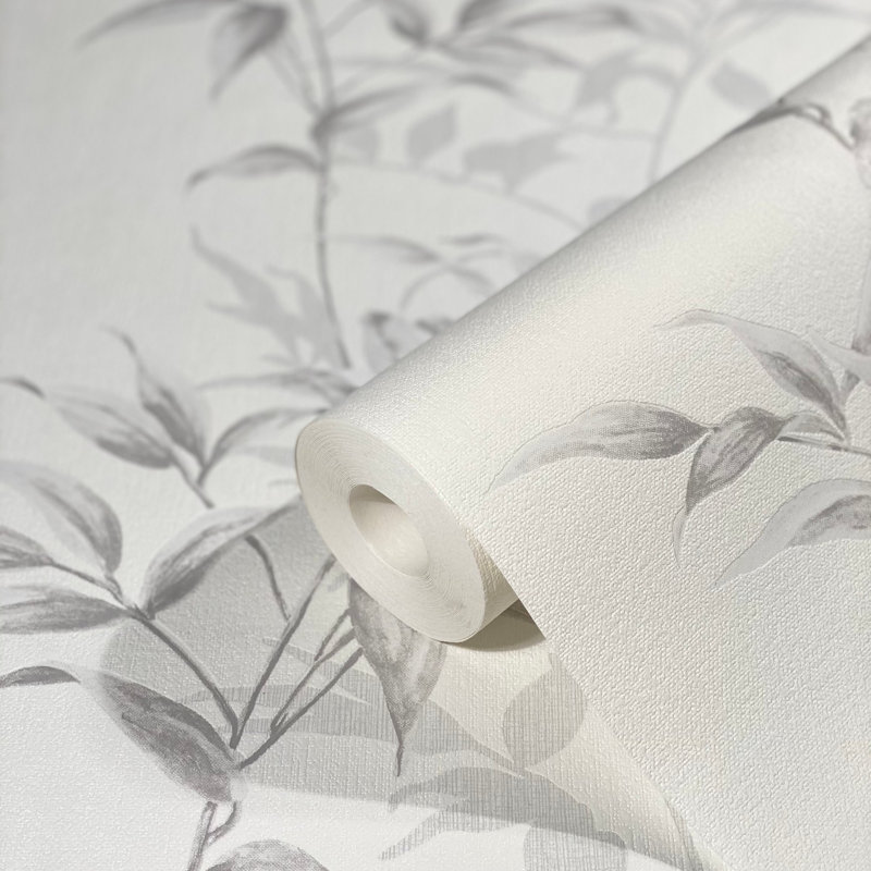 Ninti Industrial Effects Floral Leaf Stem Wallpaper Roll 10.05m x 53cm, Grey
