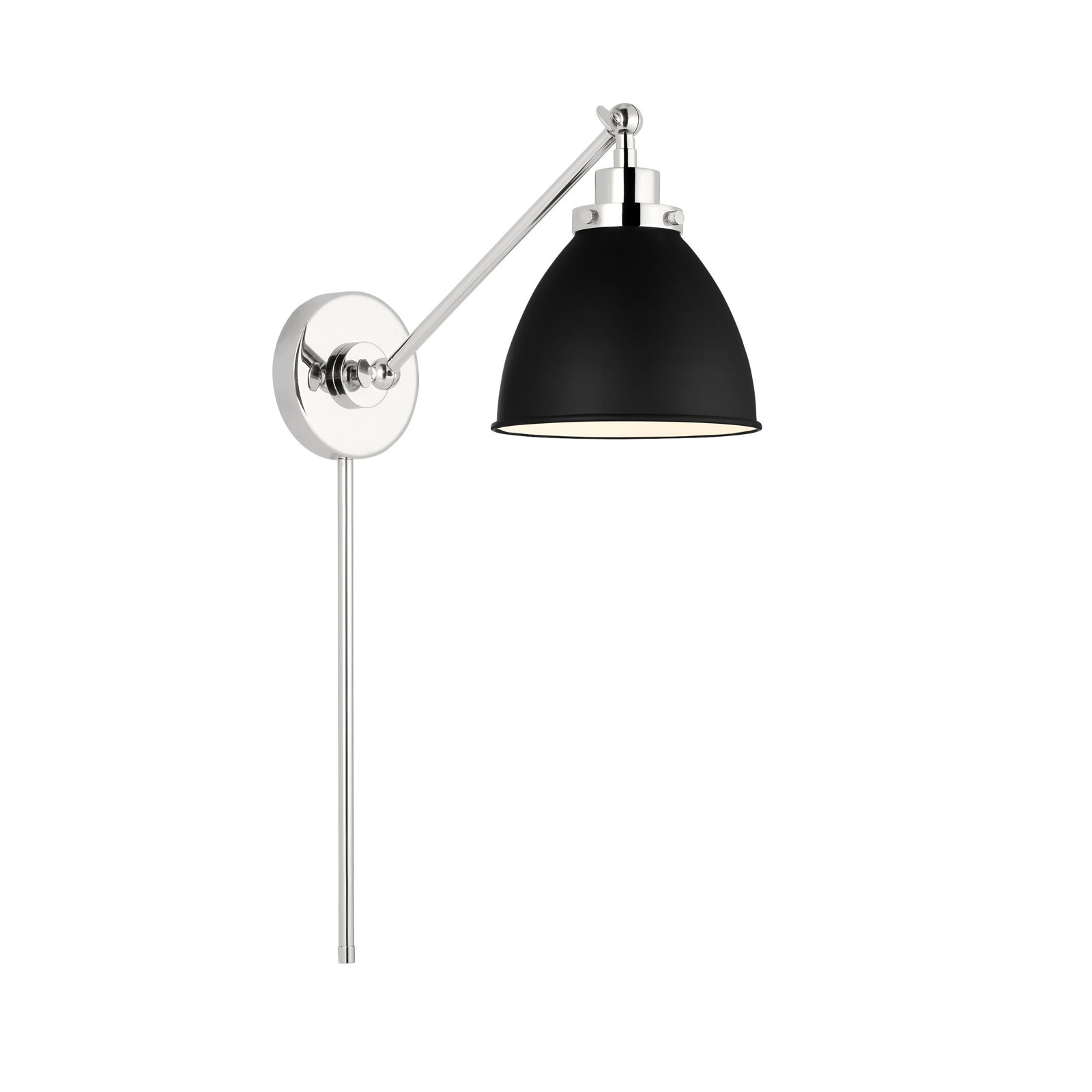 Single Light Dimmable Armed Sconce, Midnight Black, Polished Nickel