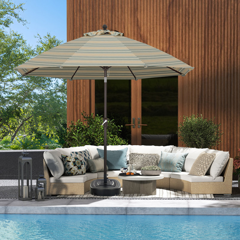 Parasol de patio en oléfine 9 pi 9 pi, Brun / rayures beige