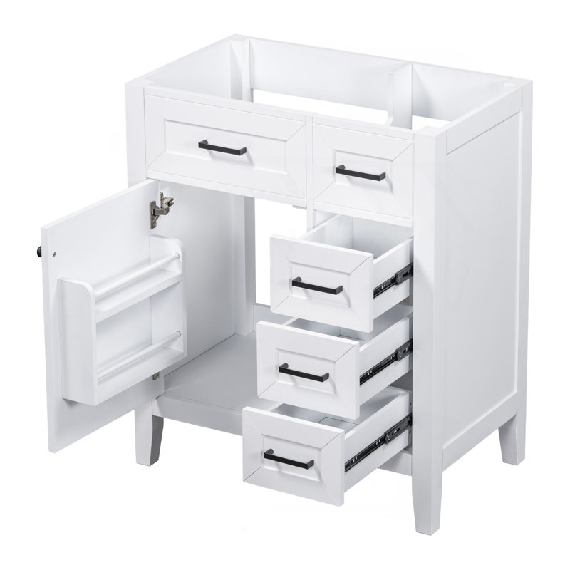 Meuble-lavabo de 30 po sans lavabo, base d'armoire seulement, armoire de salle de bain avec tiroirs, cadre solide et panneau de fibres à densité moyenne, blanc