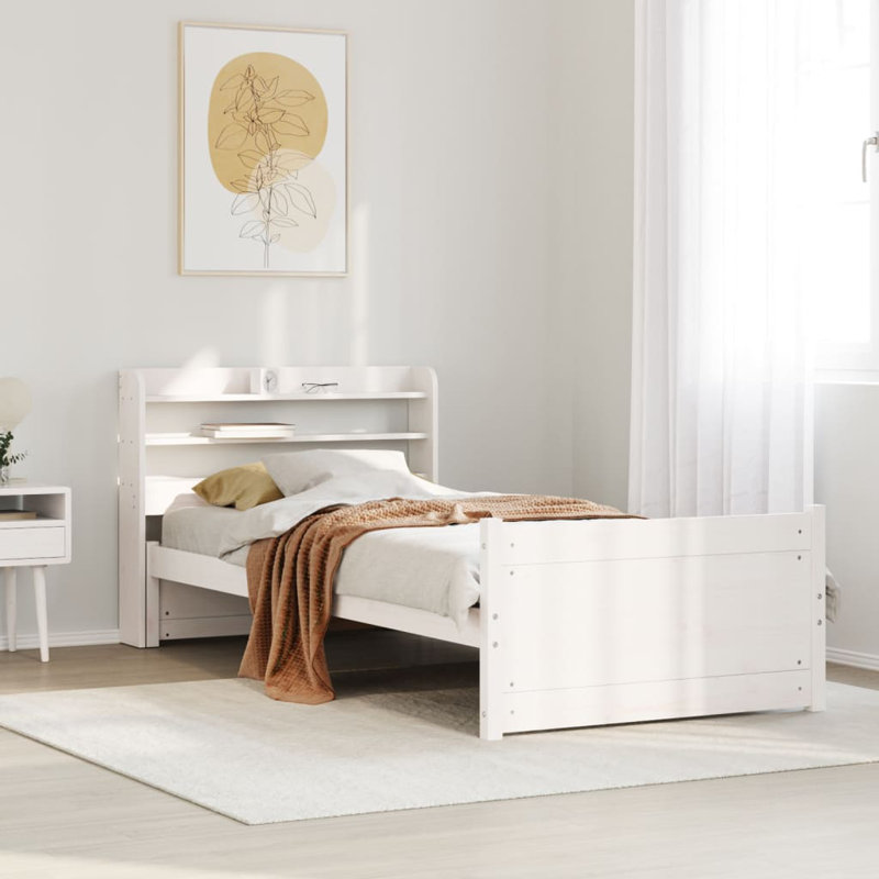 Bed Frame With Headboard Without Mattress White, 100cm x 208cm
