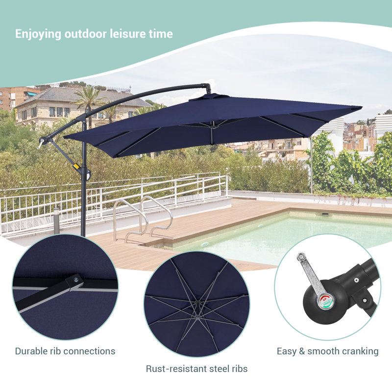 Parasol carré en porte-à-faux 8,2 pi x 8,2 pi avec base Danasha, Bleu marine