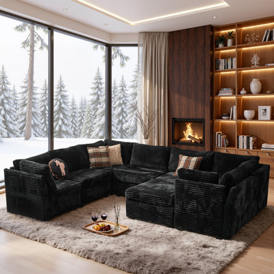 103'' Modular Cloud Couch, 8-Piece Corduroy Sectional Sofa With Ottoman, Cozy Christmas Living Room Couch, No-Assembly Cloud Sofa In Beige/Gray/Black