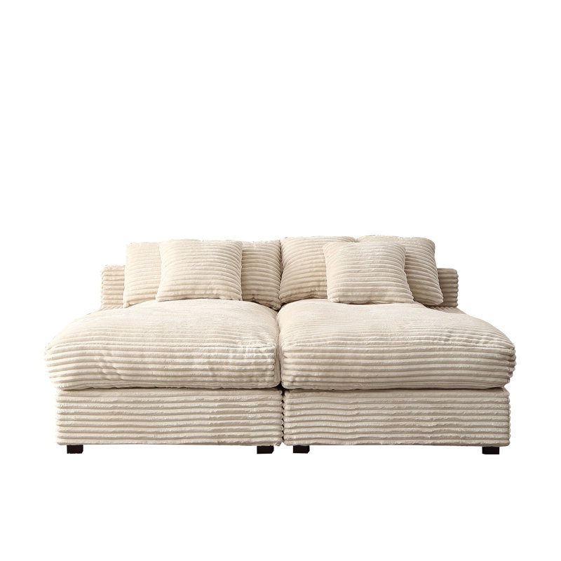 Upholstered Chaise Lounge, Velours côtelé beige