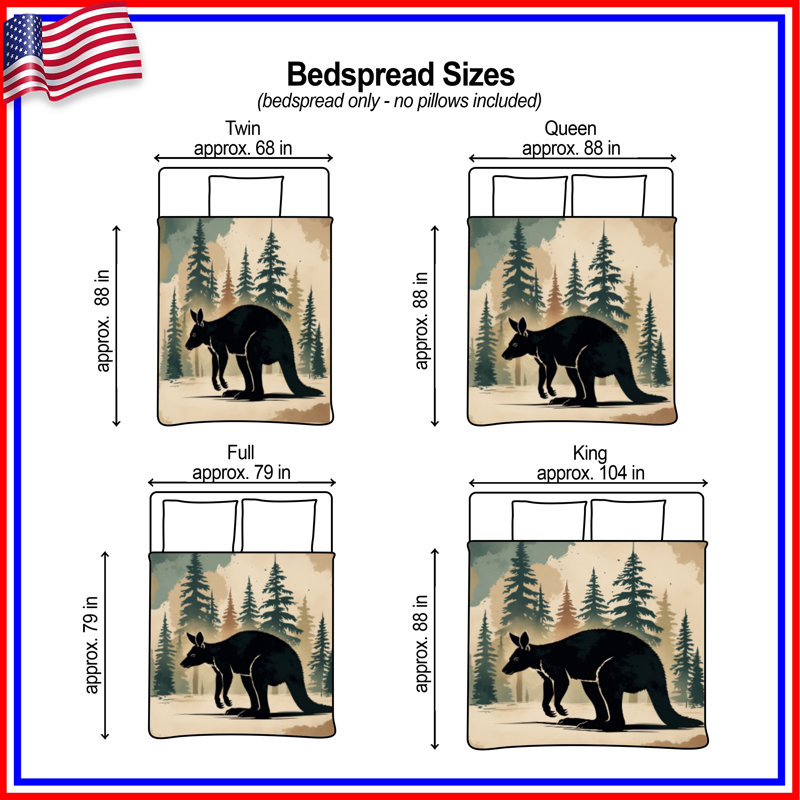 Kangaroo Silhouette Forest Bedding Kangaroo Bedspread Animal, Twin
