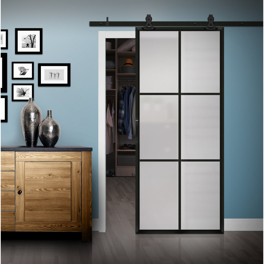 Tribeca 36'' x 84'' Glass with Installation Hardware Kit Barn Door Renin