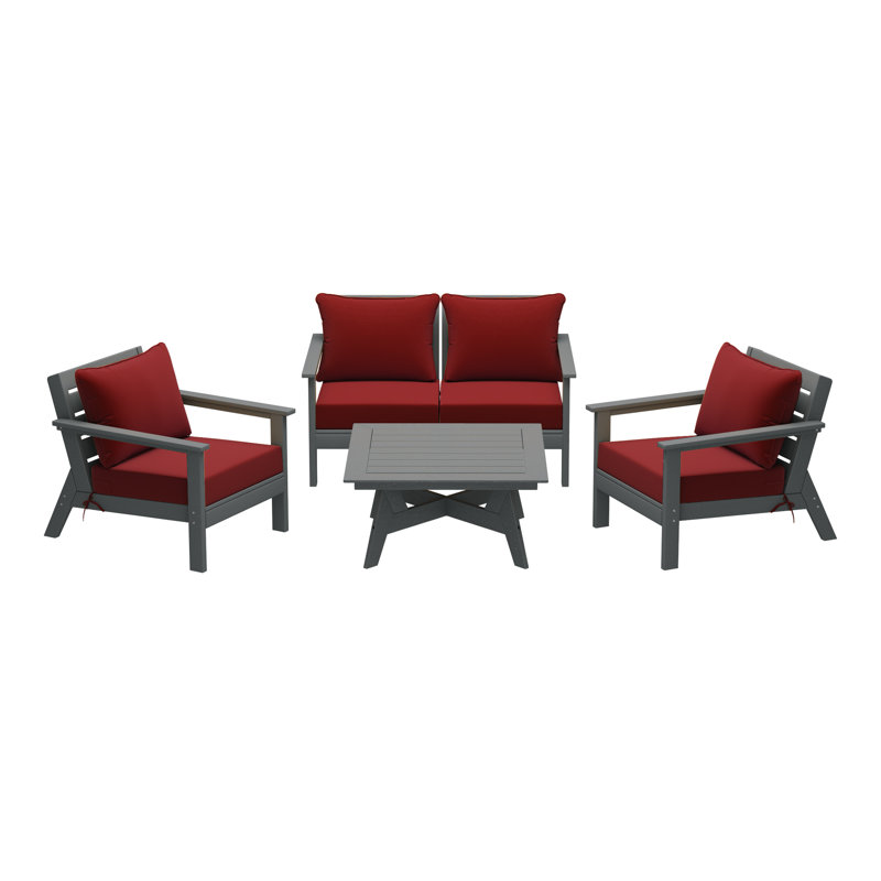 5-Piece Deep Seating Set, Red, Gray
