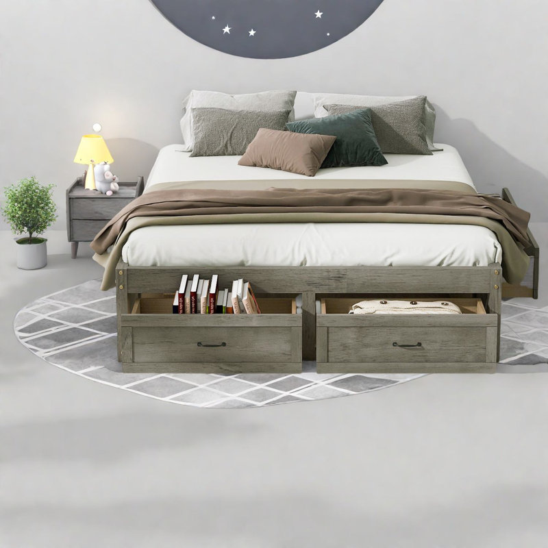 Lits de rangement spacieux, bois gris antique, décoration intérieure moderne