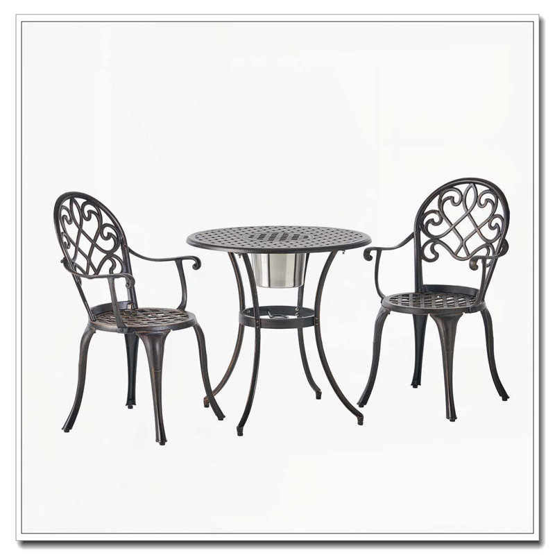 3pc Cast Bistro Set W Ice Bucket