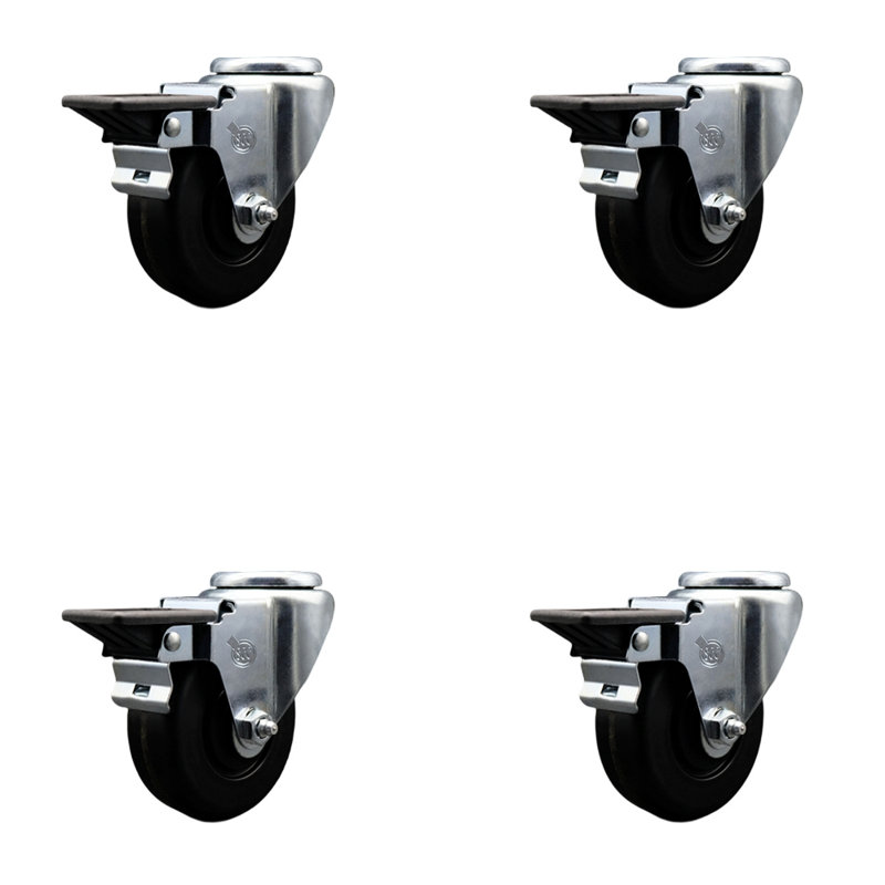 3.5 Inch Phenolic Wheel Swivel Bolt Hole Caster Set with Posi Lock Brakes SCC