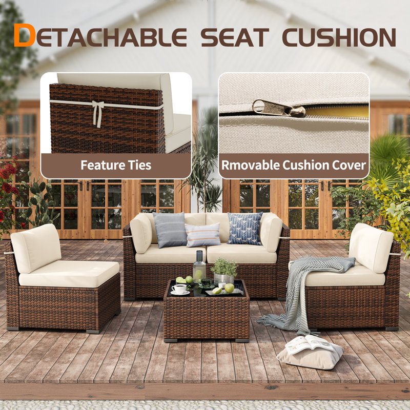 Waldman 4 - Person Outdoor Seating Group with Cushions, Beige, No