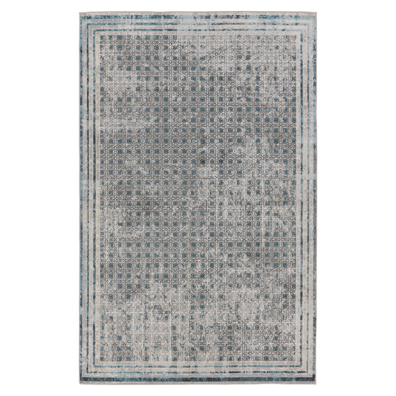 Phoebe Machine WashableGeometric Area Rug in Light Gray/Blue, Rectangle 9' x 12'