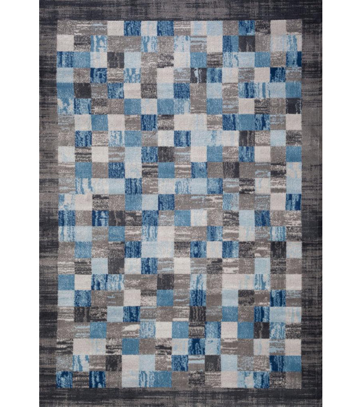Tapis d'intérieur / extérieur carreauté gris / bleu Artimacormick, Rectangle 10 pi x 13 pi