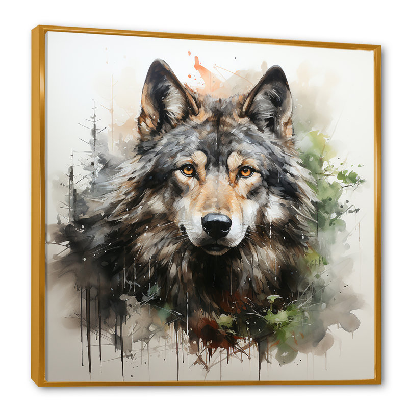 Solitude, portrait de loup II - loup grand, art mural, H 30 po x l 30 po x P 1,5 po, Cadre flottant doré