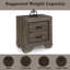 Table de chevet grise avec texture grain vieilli - 2 tiroirs spacieux, glissières centrales en métal, style pieds Shaker, placage de papier 3D, bordures, H 27 po x l 24 po x P 17 po, système coulissant, pieds classiques, construction,